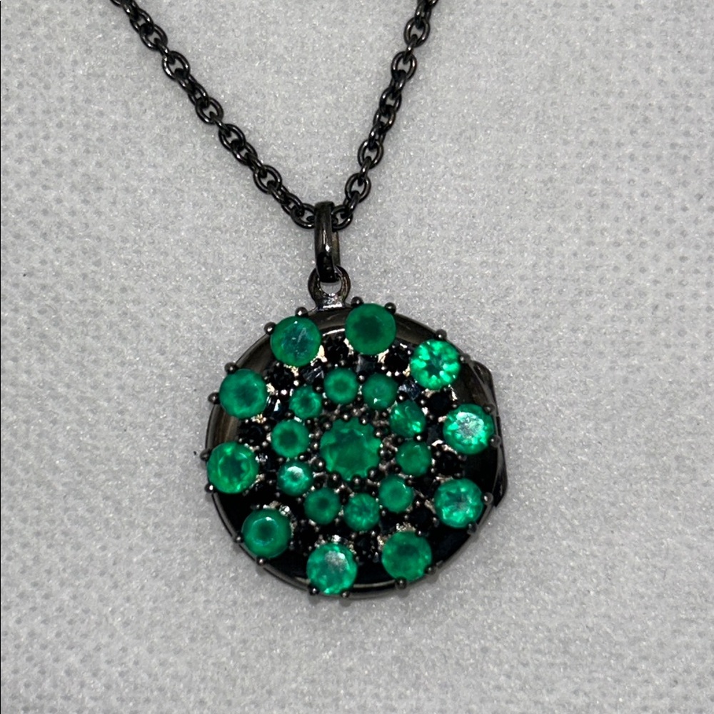 NWOT Designer Gunmetal Plated Sterling Silver Genuine Gemstone Locket Necklace